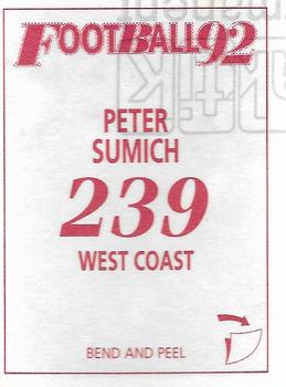 1992 Select AFL Stickers #239 Peter Sumich Back